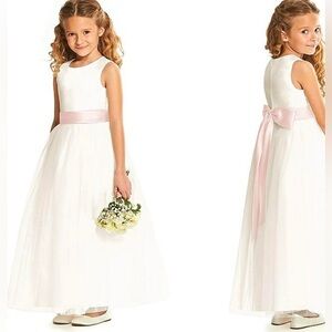 Dessy Girl sz 4 ivory pink sash flower girl dress flawed zipper broken